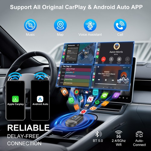 2in 1 Wired to Wireless CarPlay Android Auto Adapter for OEM Car Stereo With USB - Picture 4 of 15