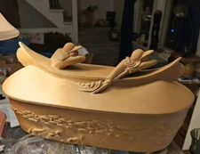 VTG Whitewater Canoers Art Stoneware Baking Dish Red Clay Art Deco HTF Handmade