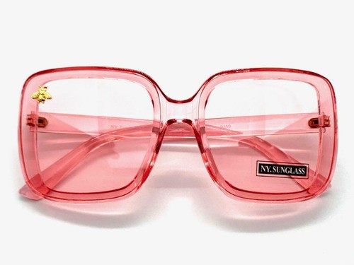 Classic Vintage Retro Style SUN GLASSES Classy Elegant Square Pink Frame & Lens - Picture 6 of 9