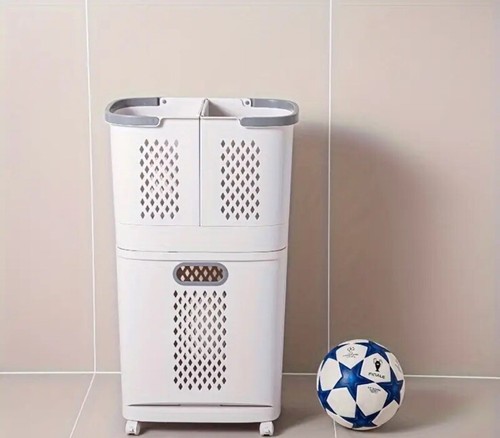 Large Modern Laundry Basket with Three Compartments, Featuring Storage Space - Picture 5 of 13
