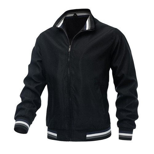 Mens Stand Collar Zipper Jacket with Side Pockets, Non-Hooded Windbreaker Coat - Picture 8 of 22