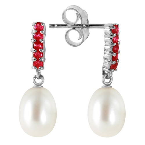 14K. SOLID GOLD RUBY EARRINGS WITH DANGLING BRIOLETTE PEARLS - Picture 5 of 20