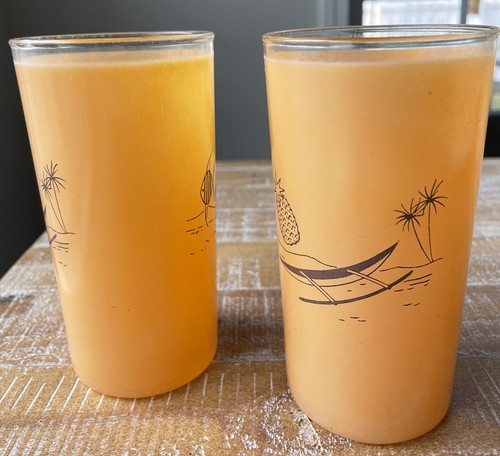 Vtg Rare Benner Siesta Ware Orange Frosted Tumblers Glasses Hawaiian Tiki Design - Picture 2 of 6