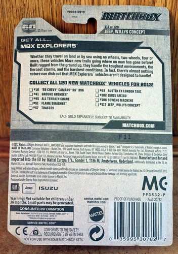 2012 ''Matchbox''  #117 - JEEP WILLYS CONCEPT - GREY - MBX Explorers - Picture 2 of 2