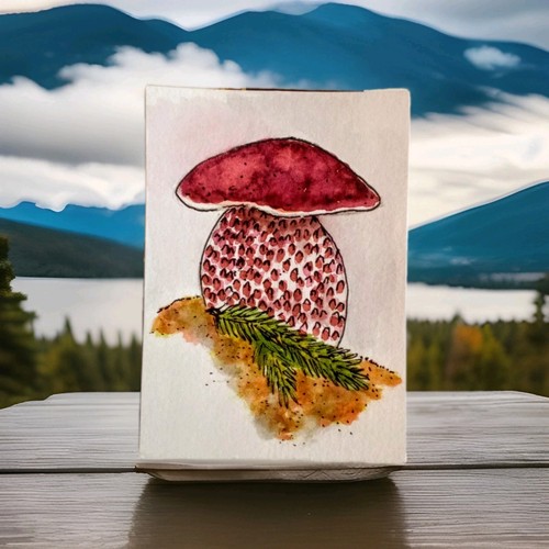 ACEO Original Watercolor Painting, Mushroom, by Herbie Hasbrouck Jr