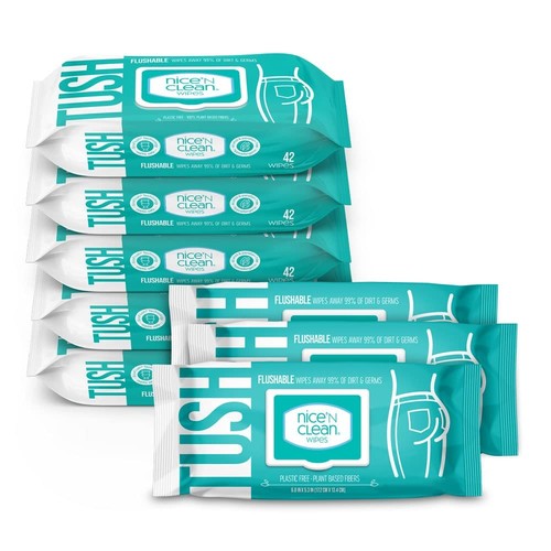 Nice 'N Clean Flushable Wipes Aloe & Vitamin E 8 Packs of 42 Ct - 第 1/9 張圖片