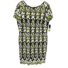 Tahari Arthur S. Levine Floral Embroidered Sheath Dress Black Green cottagecore
