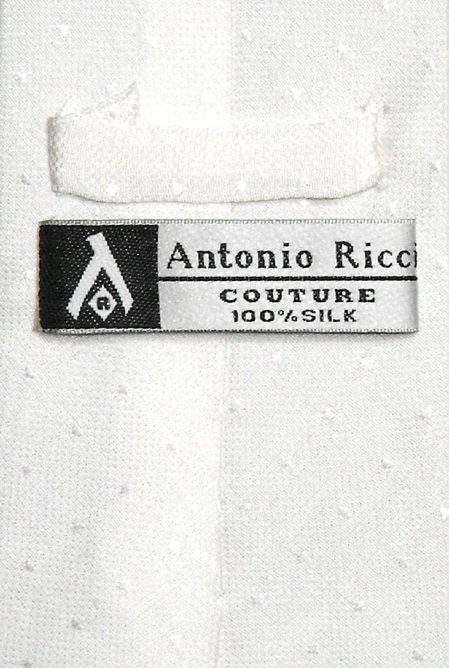 Corbata Antonio Ricci 100 % SEDA BLANCA Jacquard patrón de puntos para hombre Foto 2 de 2