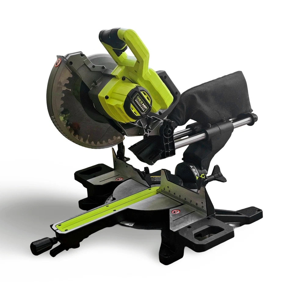 RYOBI ONE+ HP 18 В 10 дюймов Раздвижная торцовочная пила + аккумулятор, зарядное устройство, кронштейн стойки - Изображение 2 из 4