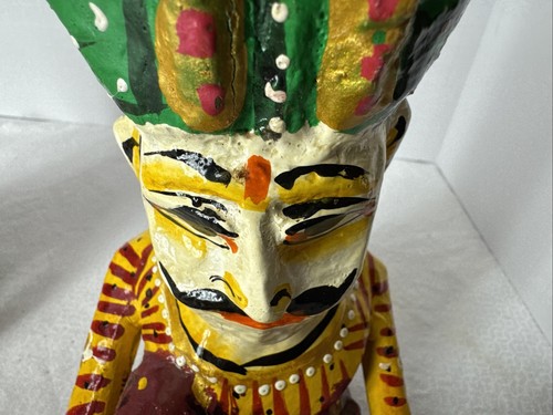 Menge 2 handgeschnitzte & bemalte Holz Rajasthani Indien Musiker 5 "H x 3"B Geist - Bild 12 von 23