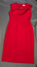Calvin Klein Red Dress With Gold Ring Accent. Size 2 Zipper Back