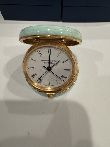Halcyon Days Enamel Travel Alarm Clock Fork Tailed Emerald Hummingbird
