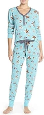 PJ Salvage NWT Women's XL Thermal Henley Jogger Pajamas with Snow Angel Print