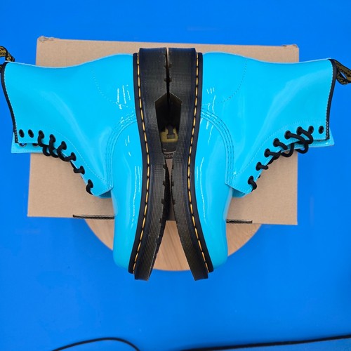 Dr. Martens 1460 Patent Leather Ankle Boots, Turquoise Blue Iconic Combat Boots - Picture 8 of 8