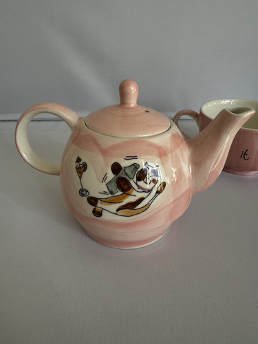 Whittard Of Chelsea Tea For One Teapot And Cup By Beth Cats On Cocktails Pink - Picture 7 of 19