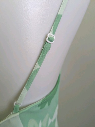 Vintage Y2K Bias Cut Slip Dress Green Mod Floral Draped Neck 9/10 Wedding Guest - Picture 8 of 10