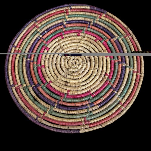 Handgewebter mexikanischer Palma Untersetzer 10" mehrfarbig geflochten Korb Teller rustikale Volkskunst - Bild 2 von 6