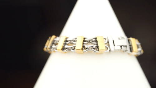 "Brazalete de eslabones de barra de acero inoxidable y chapado en oro bicolor de 8"" para hombre 1085" - Vídeo 1 de 1