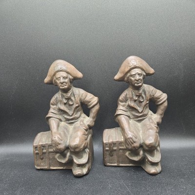 Pair Hubley Bronzed Cast Iron Nautical Pirates Treasure Chest Bookends Doorstop