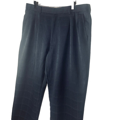 Montique Womens Pleat Front Straight Leg Folded Cuff Plaid Navy Blue Pants 40