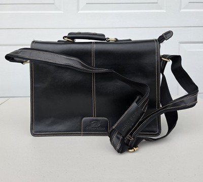 Kaerdun Black Leather Briefcase Messenger Bag Laptop Shoulder Strap Work NWOT