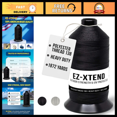 Heavy Duty Bonded Polyester Thread for Outdoor & Marine Sewing - 8 oz Black