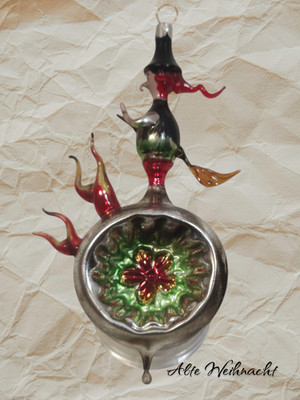 Alte Weihnacht Christbaumschmuck BUNTGLAS-HEXE FREIFORM  Lauscha/Thüringen
