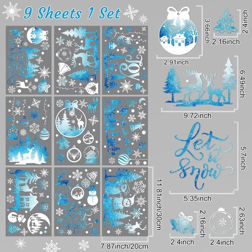 Cinrobiye 172pz Fiocco di Neve Natale Finestra Attacchi Inverno Bianco-Blu - Foto 2 di 7