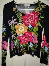 Bacci Black Multicolor Floral Long Sleeve Top Size M Sweater Top