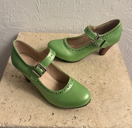 Mary Jane VERDE TALLA 41/9 Lolita Hebilla Bloque Tacón Tobillo Usado en Excelente Condición Correa Zapatos Bombas - Imagen 2 de 12