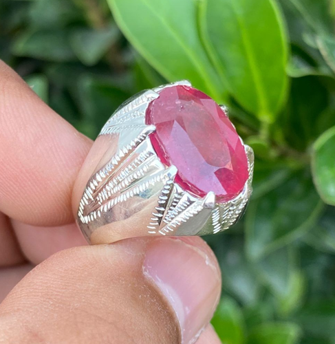 Anillo Rubí Original Piedra Rubí Genuino Anillo Rubí Rojo Piedra Rubí Natural Plata - Imagen 1 de 7