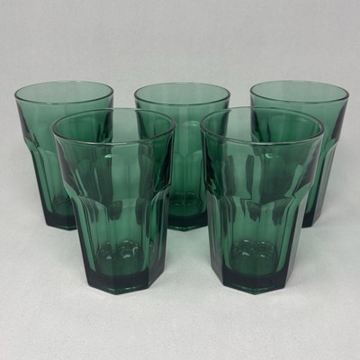 5 VTG Libbey Tumbler Glasses Gibraltar Paneled Juniper Green Retro Dark Emerald