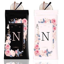 2Pcs Initial Letter Sunglass Eyeglass Glasses Case Soft PU Leather Letter N