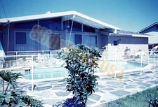 Vintage 35mm Kodachrome Color Slide Mid Century Modern House Pool USA X-2049