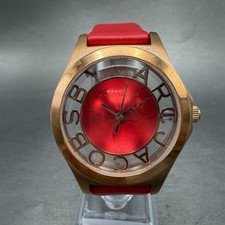 Marc Jacobs Henry Skeleton watch Women 35mm Red Dial Rose Gold Tone New Battery