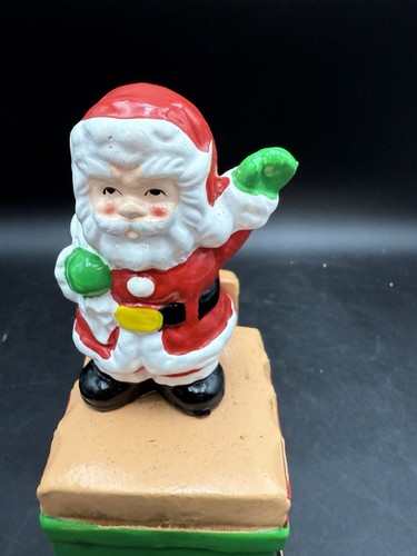 Vintage Japan Christmas Chalkware Santa Coming To Town Train Music Box VIDEO! - Picture 7 of 13