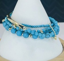 Kendra Scott Supak Bracelet Set Gold Tone Turquoise Multi-Strand Beaded Charms