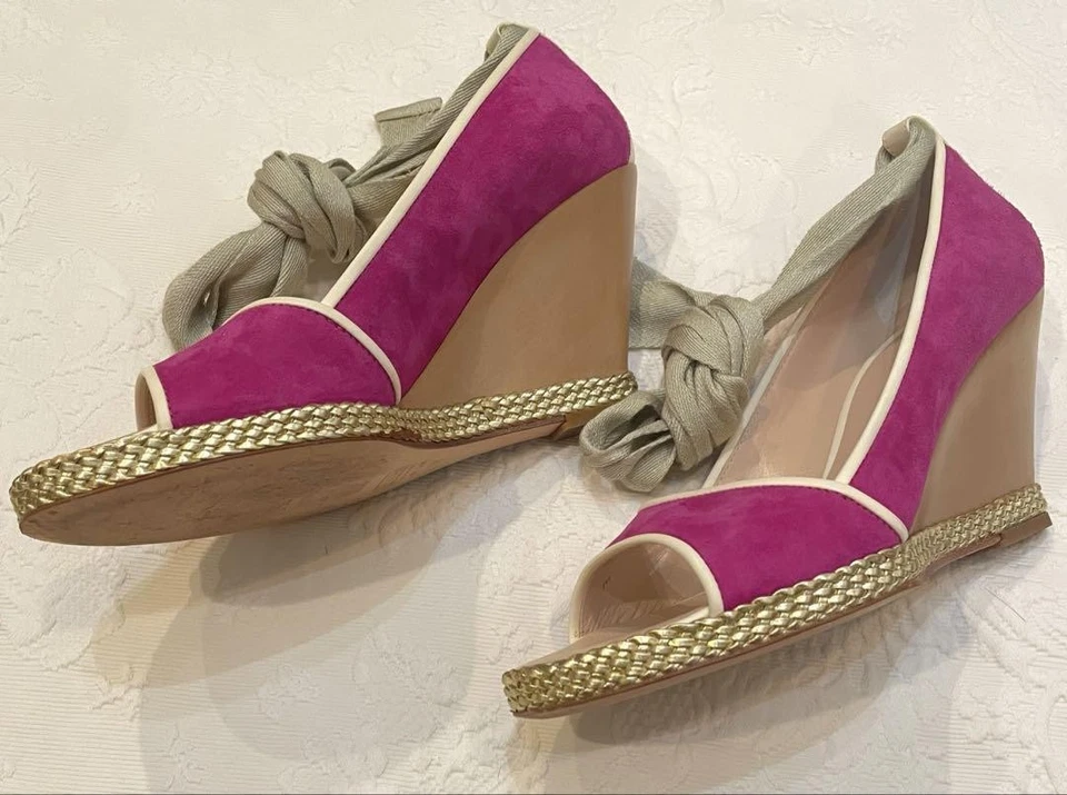 Sandalias Giuseppe Zanotti cinta al tobillo rosa suela de cuña talla 38 US8 mujeres usadas Foto 3 de 4
