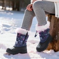 Kids Boys Girls Warm Snow Boots Insulated Waterproof Fur Lined Winter Ski Boots