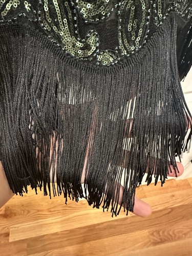 Women's 1920s Gatsby Style Sequined Embellished Fringed Flapper Dress L Black - Picture 5 of 13