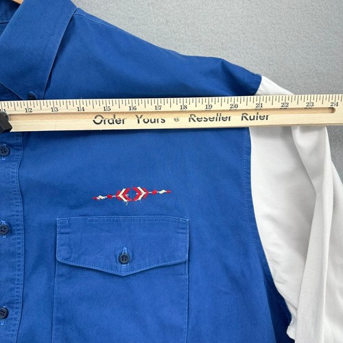 VTG Wrangler Western Brush Popper Shirt Single Needle X-Long Tails 18-36 Blue - Picture 3 of 8