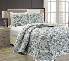Fancy Collection 3 Pc Bedspread Bed Cover New King/California King, Grey Med...