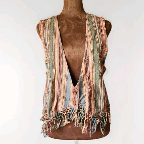 Boho Fringe Vest Free Size Western Festival Colorful Cotton NWT Daisy Chain
