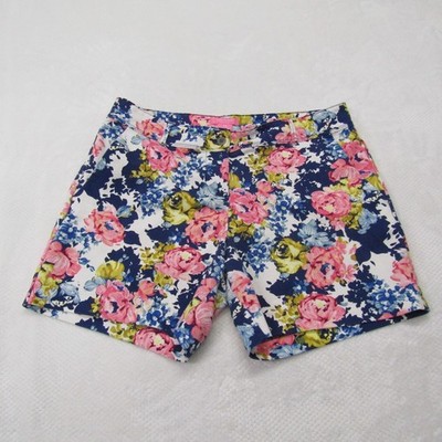 Issac Mizrahi Womens Shorts Size 14 Blue Pink Flower High Rise Business Casual