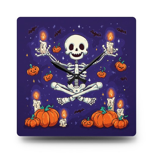 Halloween Skeleton Wall Clock Acrylic Round or Square Décor High-End Durable - Bild 2 von 9