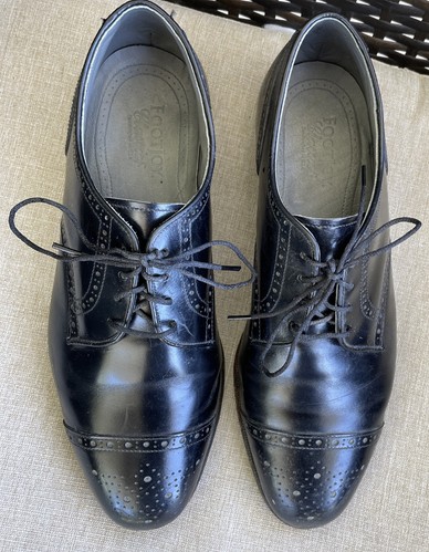 FootJoy Casual Oxford Dress Shoes Men's Size 10.5E Black Leather Lace Up Cap Toe - Picture 2 of 12