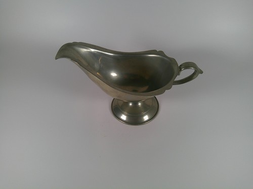 Servidor de salsa vintage de peltre Gravy Boat de 8,5" con mango ornamentado - genuino - Imagen 2 de 8