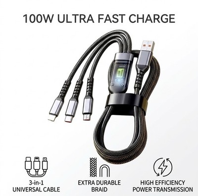 3 in 1 Fast Charging Cable USB C Micro 8-Pin 1.2M