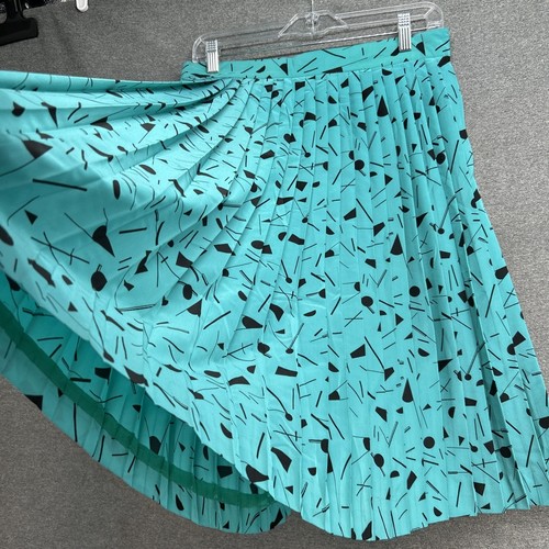Vintage Pleated Skirt Women's Size 14 Teal Geometric Print by Chaus Petites - Picture 2 of 7