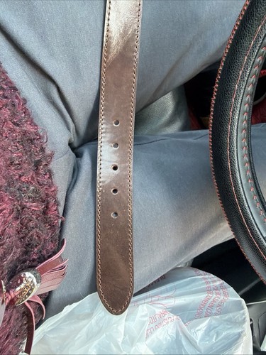 Mara Giordani 42"/105cm Herren Braun Leder Gürtel Handarbeit Italy Messingschnalle - Bild 7 von 12